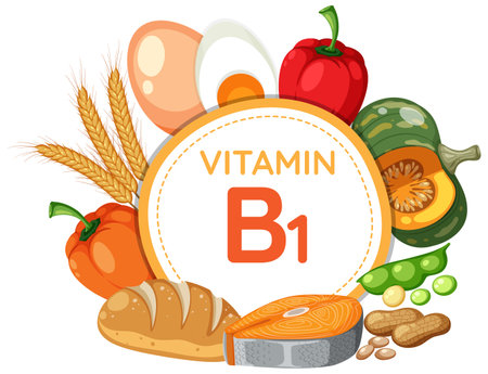 Colorful banner showcasing food and fruit rich in Vitamin B1のイラスト素材