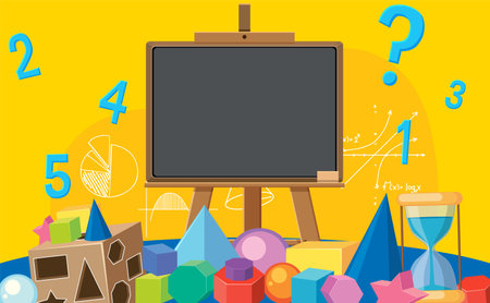 Math Tools and Numbers on Blank Blackboard Banner illustrationのイラスト素材