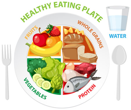 Healthy Eating Plate with Balanced Portions illustrationのイラスト素材