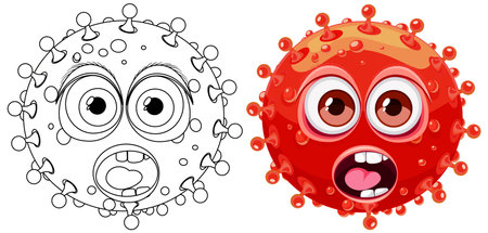 A vector cartoon illustration of a red bacteria germ virus monsterのイラスト素材