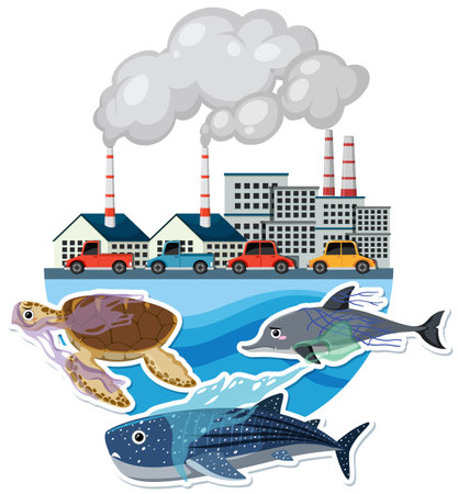 Illustration depicting the devastating impact of pollution on animalsのイラスト素材
