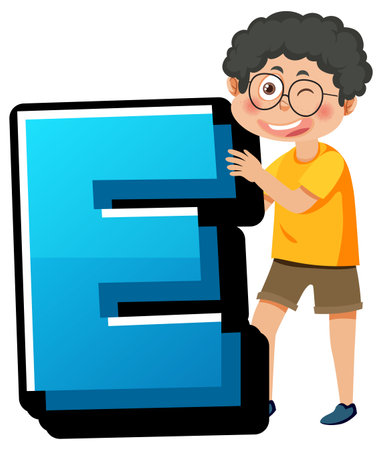 Vector cartoon illustration of English letters E alphabet font with boy and girl charactersのイラスト素材
