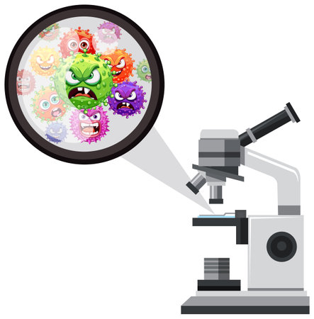 A cartoon-style illustration of a scary bacteria germ virus seen through a microscopeのイラスト素材