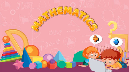Boy and Girl Study Math Together illustrationのイラスト素材