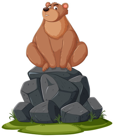 Illustration of a bear sitting atop a pile of rocksのイラスト素材
