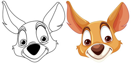 Illustration of a dog's transformation from line art to colorのイラスト素材