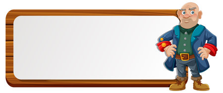 Cartoon pirate standing next to an empty signのイラスト素材