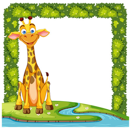Vector illustration of a happy giraffe with nature frameのイラスト素材
