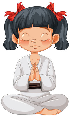 Cartoon of a child meditating with eyes closedのイラスト素材