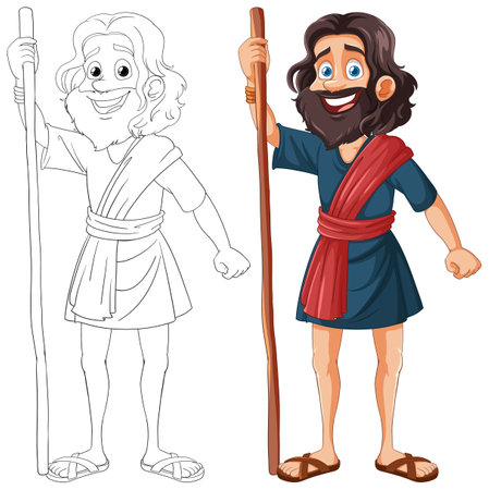 Colorful and line art of a happy cartoon manのイラスト素材