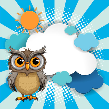 Adorable cartoon owl on a vibrant comic backdropのイラスト素材