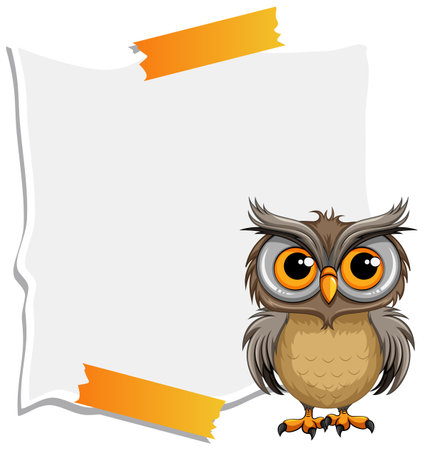 Vector illustration of an owl beside a blank sign.のイラスト素材