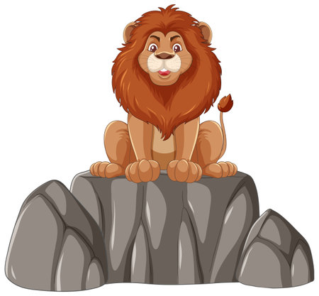 Cartoon lion perched atop a rocky outcropのイラスト素材