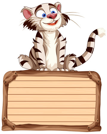 Vector graphic of a happy cat on a blank signのイラスト素材