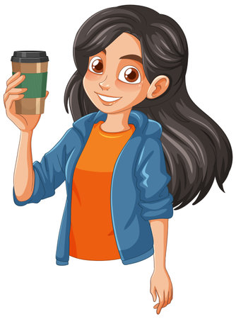 Vector illustration of a happy woman with coffeeのイラスト素材
