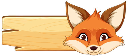 Vector illustration of a fox peeking over woodのイラスト素材