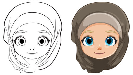 Two styles of a girl wearing a hijabのイラスト素材