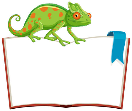 Vector illustration of a chameleon on an open bookのイラスト素材