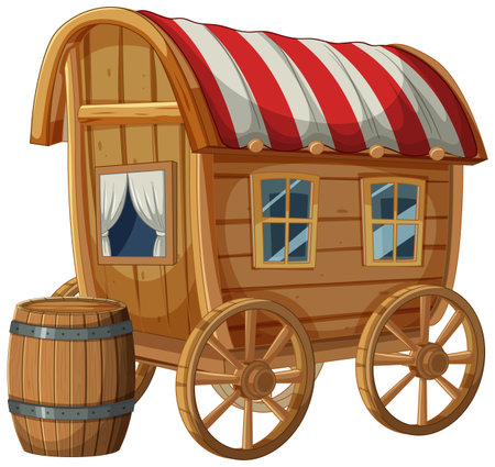 Colorful vector of an old-fashioned wooden caravanのイラスト素材
