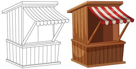 Two market stalls, one colored and one outlined.のイラスト素材