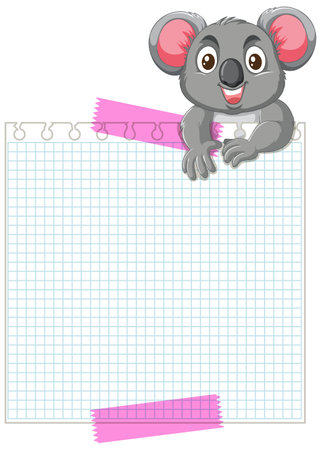 Cute koala peeking over a blank notepadのイラスト素材