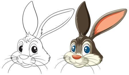 Vector illustration of two happy rabbit headsのイラスト素材