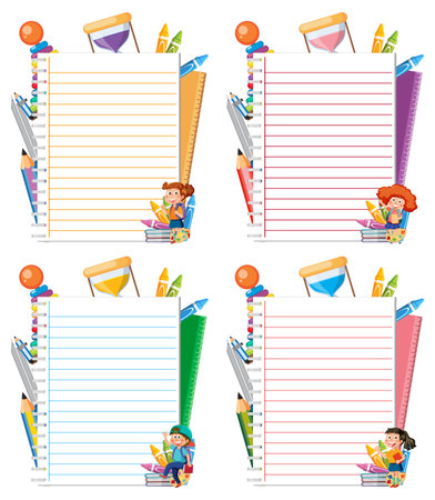 Illustrated notepads with vibrant school supplies.のイラスト素材