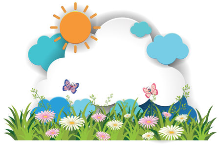 Colorful illustration of a sunny, floral landscape.のイラスト素材