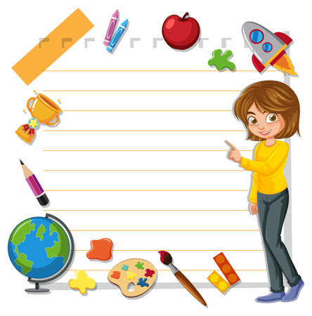 Cartoon of girl with educational items and blank listのイラスト素材