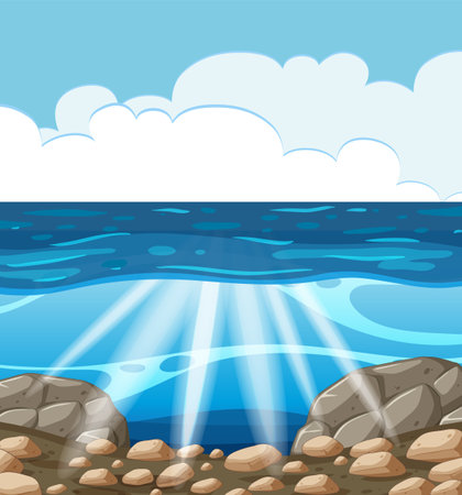 Vector illustration of a serene beach landscapeのイラスト素材