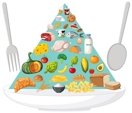 Vector illustration of diverse food items on a plate.のイラスト素材