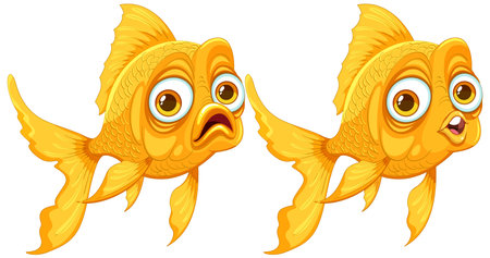 Two cartoon goldfish with vivid expressionsのイラスト素材
