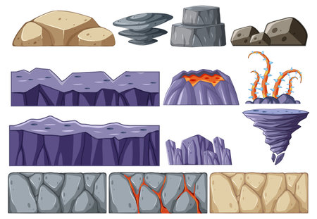 Collection of various geological formations and phenomenaのイラスト素材