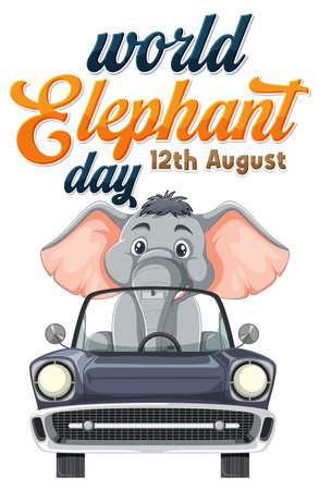 Cartoon elephant driving a vintage car, celebrating.のイラスト素材