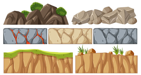 Illustrations of different styles of stone wallsのイラスト素材