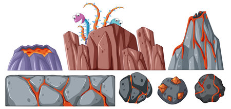 Vector illustrations of volcanic rocks and mountainsのイラスト素材