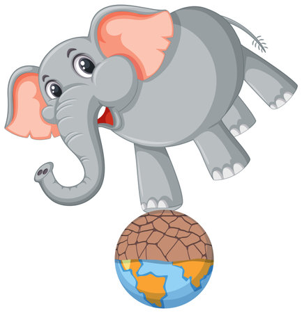 Cartoon elephant balancing on a stylized Earthのイラスト素材