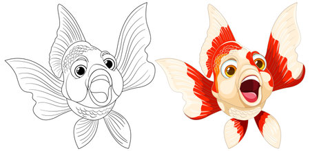 Vector illustration of a goldfish in two stylesのイラスト素材