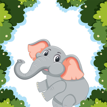 Vector illustration of a happy elephant surrounded by greeneryのイラスト素材