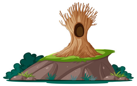 Vector illustration of a tree stump on rocksのイラスト素材