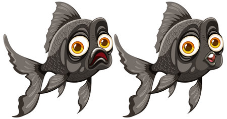 Two cartoon goldfish with exaggerated facial expressionsのイラスト素材