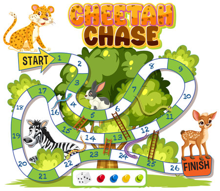 Animal-themed board game with colorful pathsのイラスト素材