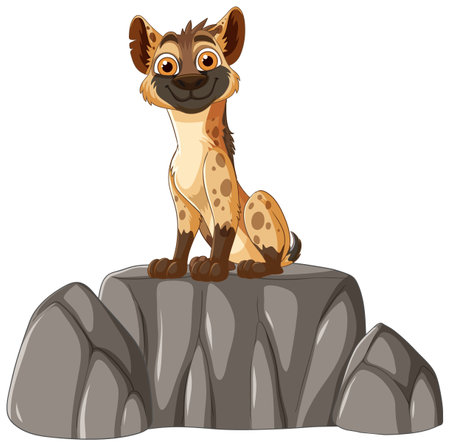 Smiling hyena sitting on large rocksのイラスト素材
