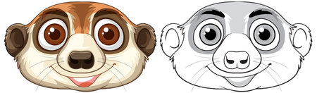 Color and outline meerkat faces side by sideのイラスト素材
