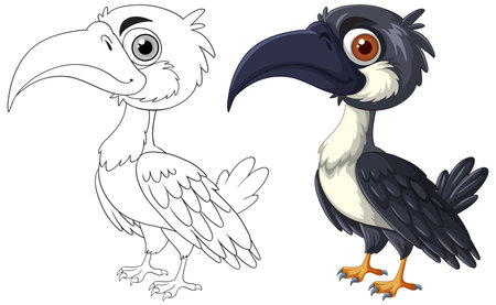 Vector illustration of a bird in color and outlineのイラスト素材