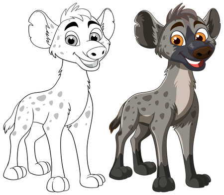 Smiling hyena in color and outline versionsのイラスト素材