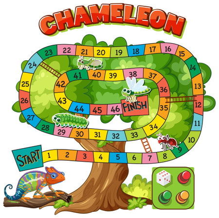 Colorful board game with chameleon themeのイラスト素材