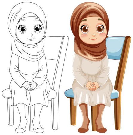 Illustration of a girl sitting on a chairのイラスト素材