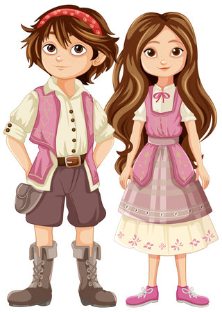 Illustration of a boy and girl in costumesのイラスト素材