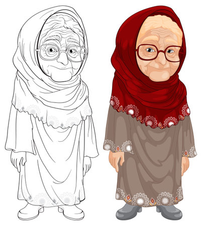 Illustration of an elderly woman in traditional clothingのイラスト素材